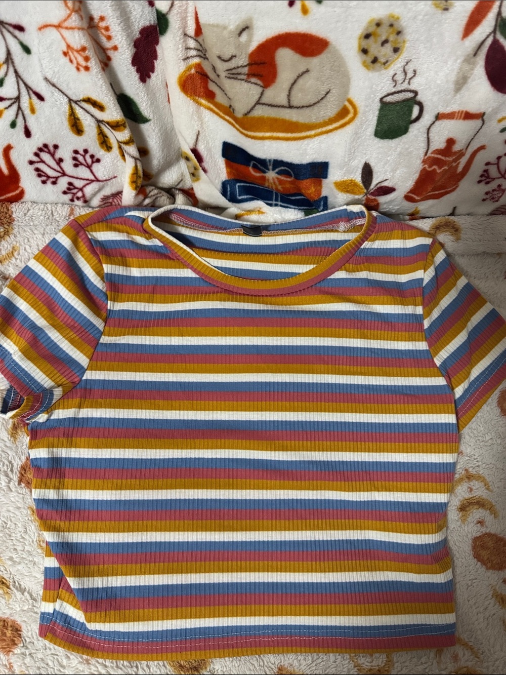 SHEIN Striped Ribbed Tee in Yellow, Blue, Pink